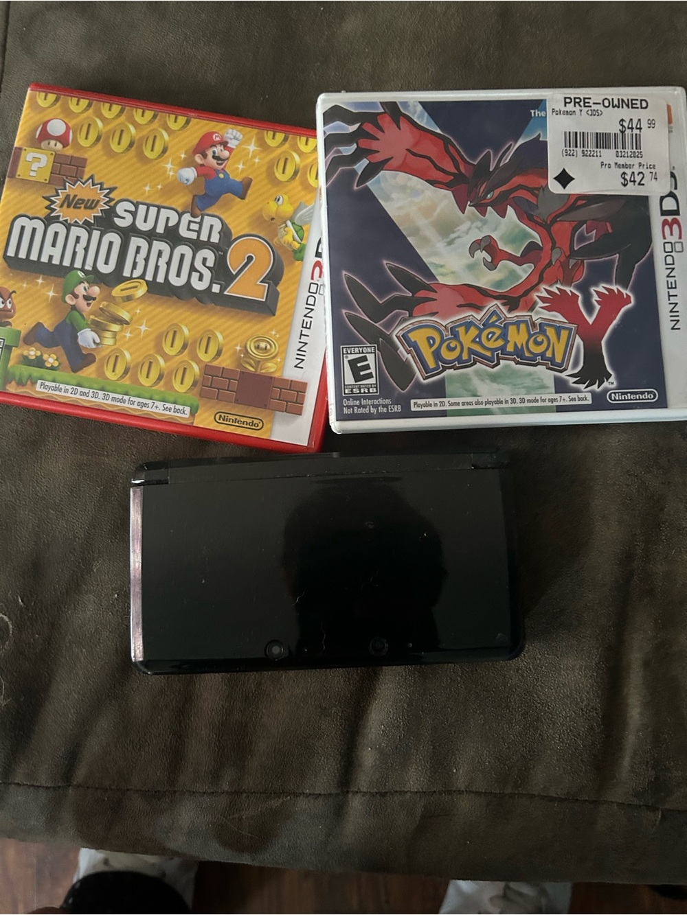 Nintendo Black Handheld 3DS with Super Mario Bros. 2 & Pokémon Y